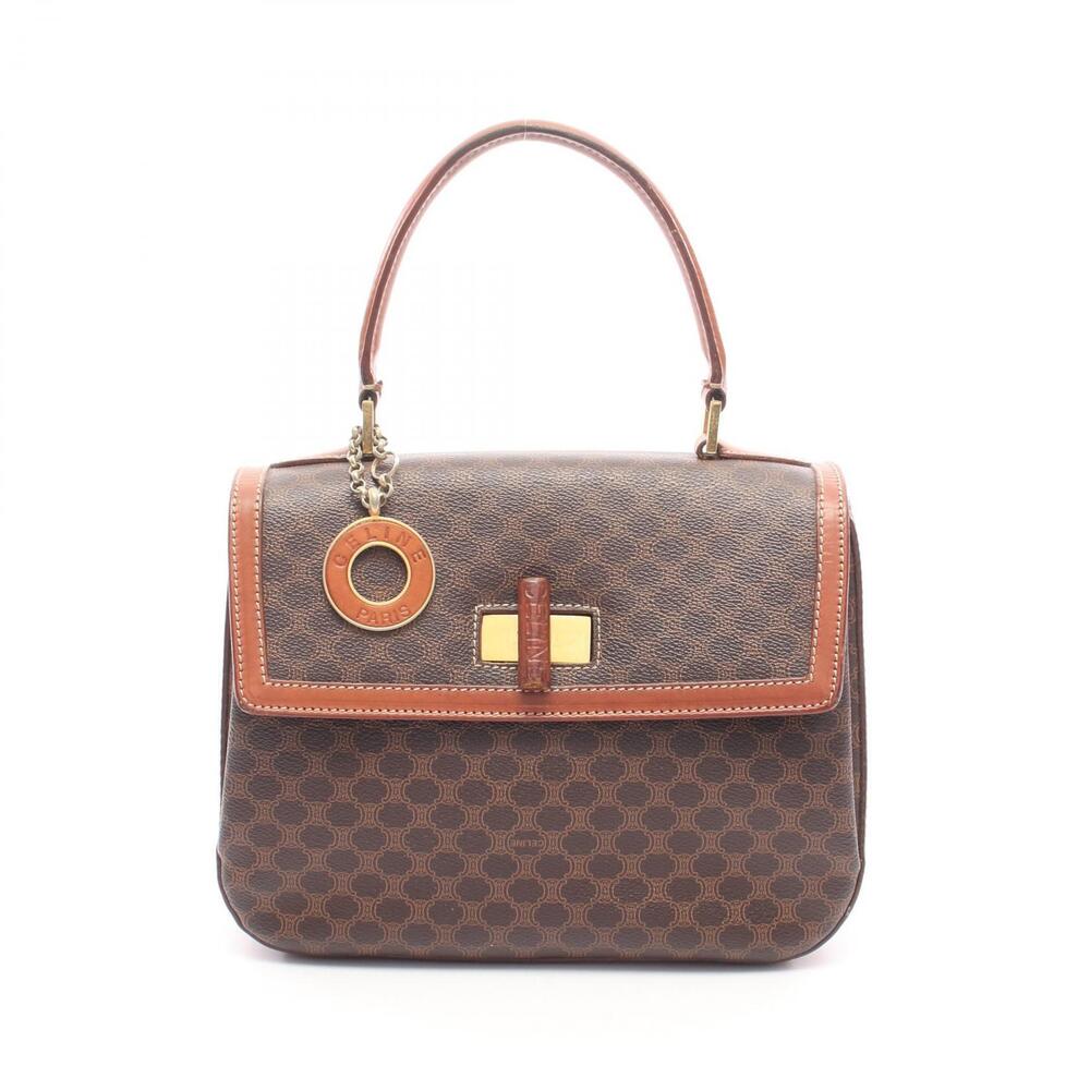 Celine Macadam Handbag Canvas Leather Brown